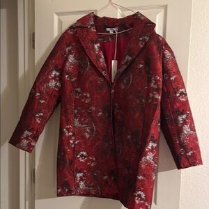 Elegant Red Patterned Women's Coat